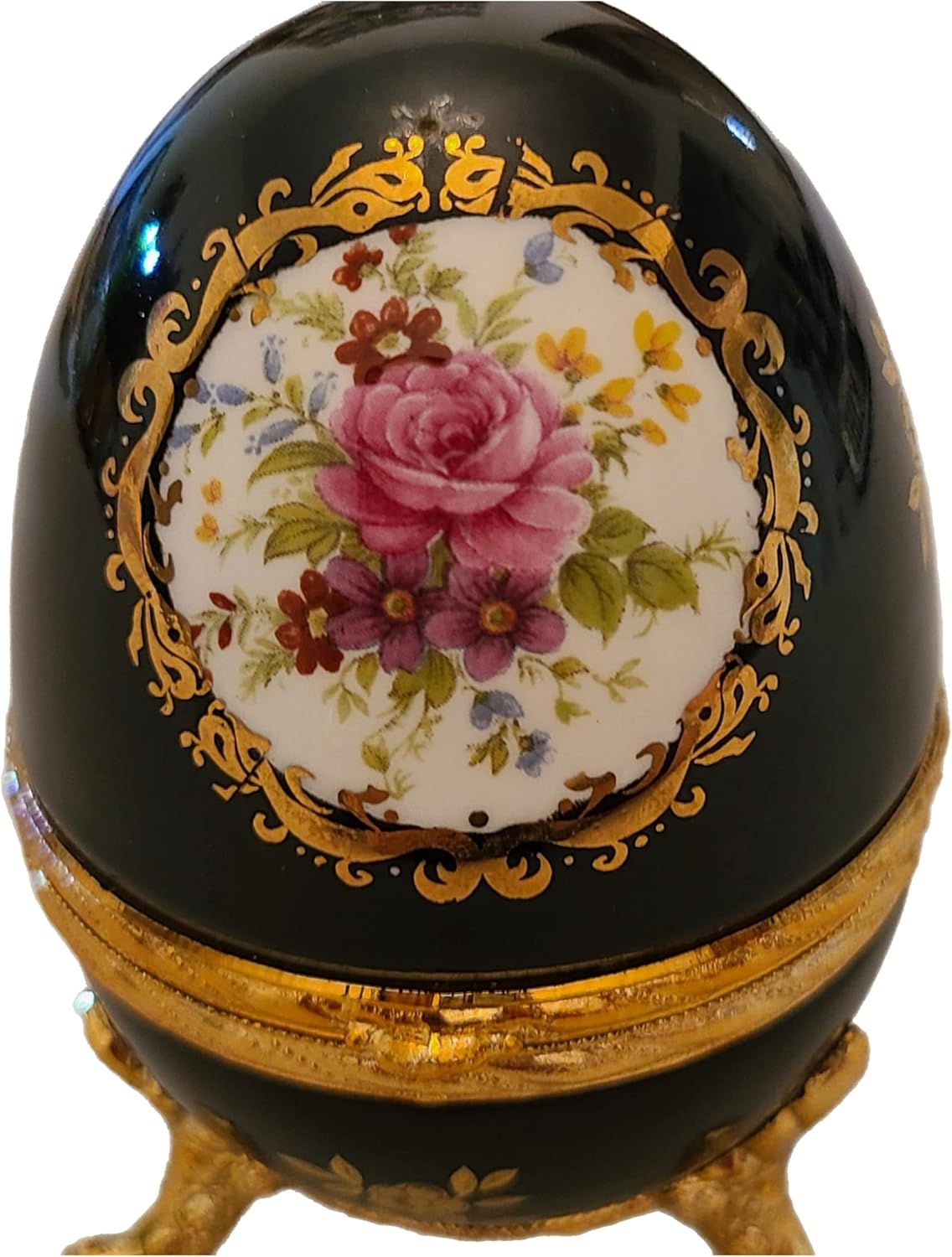 Splendid Black Floral Egg Shaped Music Box/Jewelry Box with Jewelry Compartment Playing Music of The Night