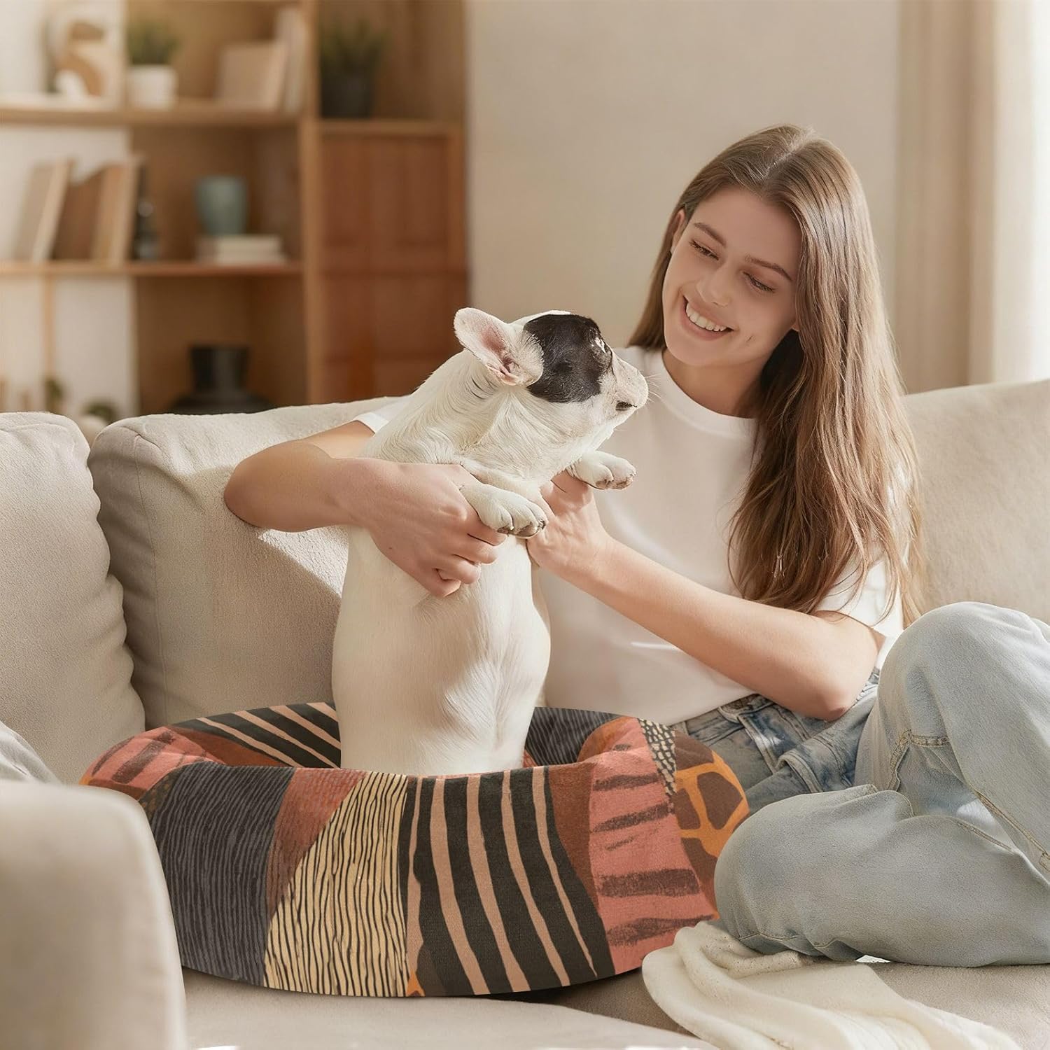 Animal Fur Print Pet Dog Bed Anti-Slip Dog Pillow Bed for Medium Size Pets Supplies S