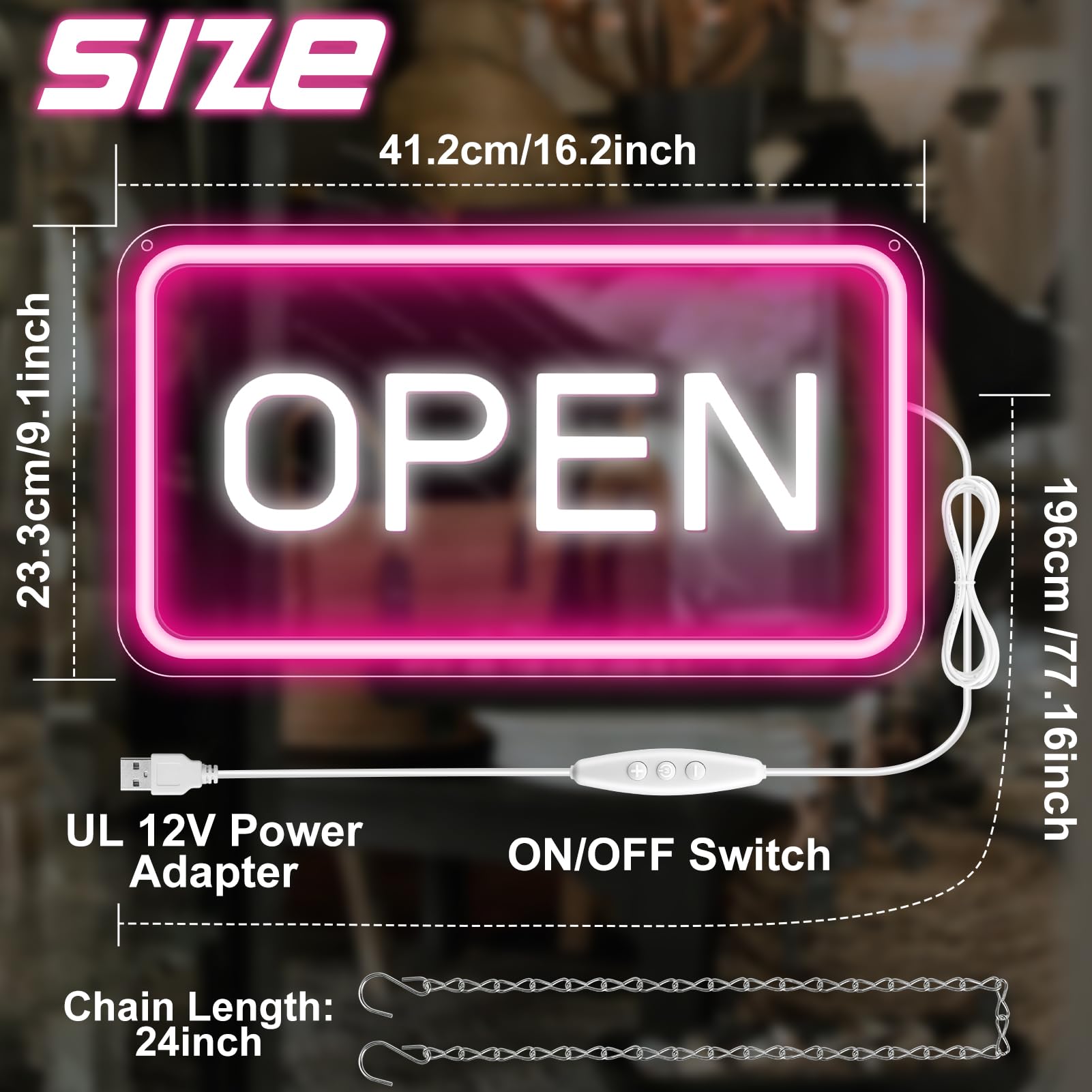 16"x 9" Adjustable Brightness Open Signs for Business Pink White Ultra Bright Lighted Sign Open Powered by USB with ON/OFF - Image 2