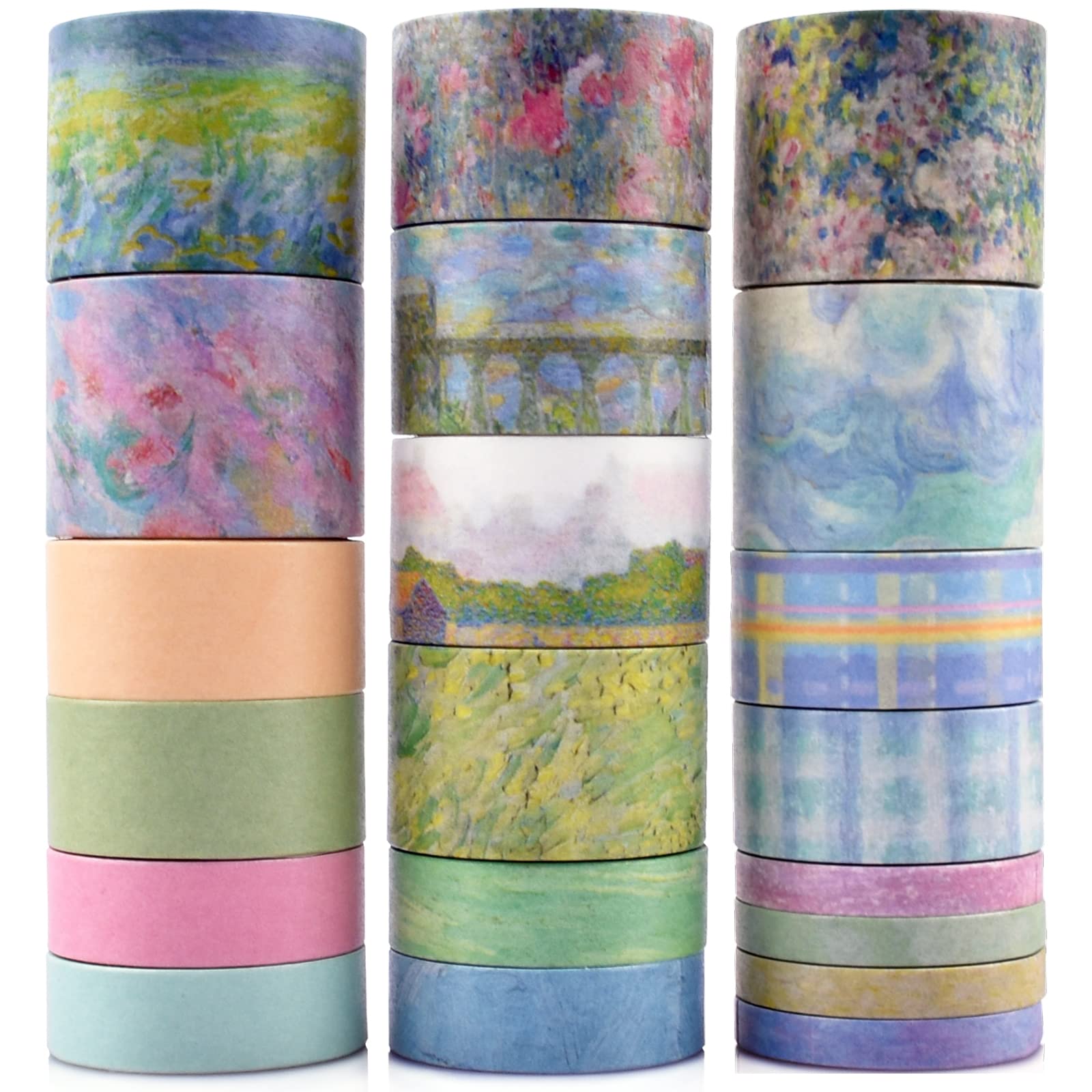 DAPUTOU 20 Rolls Vintage Washi Tape Set,Wide Floral Stamp Letter Old Newspaper Antique Retro Decorative Masking Tape Sets for Scrapbook, Craft,Kids, Scrapbooking Supplies (Green)