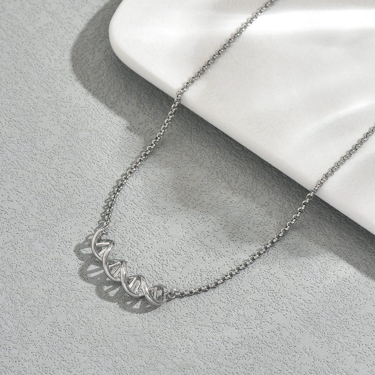 Silver DNA Helix Necklace for Women and Men, Minimalist Science-Inspired Snake Chain Jewelry, Modern Unisex Silver Choker for Daily Wear and Gifts image 4