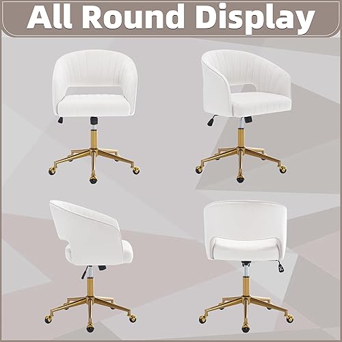 Miniatura 8 de ABET Desk Chair with Wheels, Velvet Home Office Chair, Swivel Armchair Gold Base, Upholstered Modern Accent Chairs, Back Incline Adjustable for