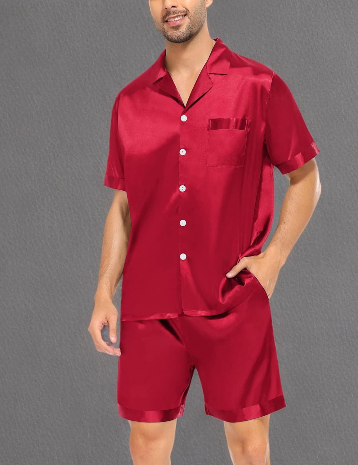 SWOMOG Couple Satin Matching Pajamas Sets Women & Men Short Sleeve Sleepwear Silk Button Down Nightwear 2 Pieces Loungewear - Image 7