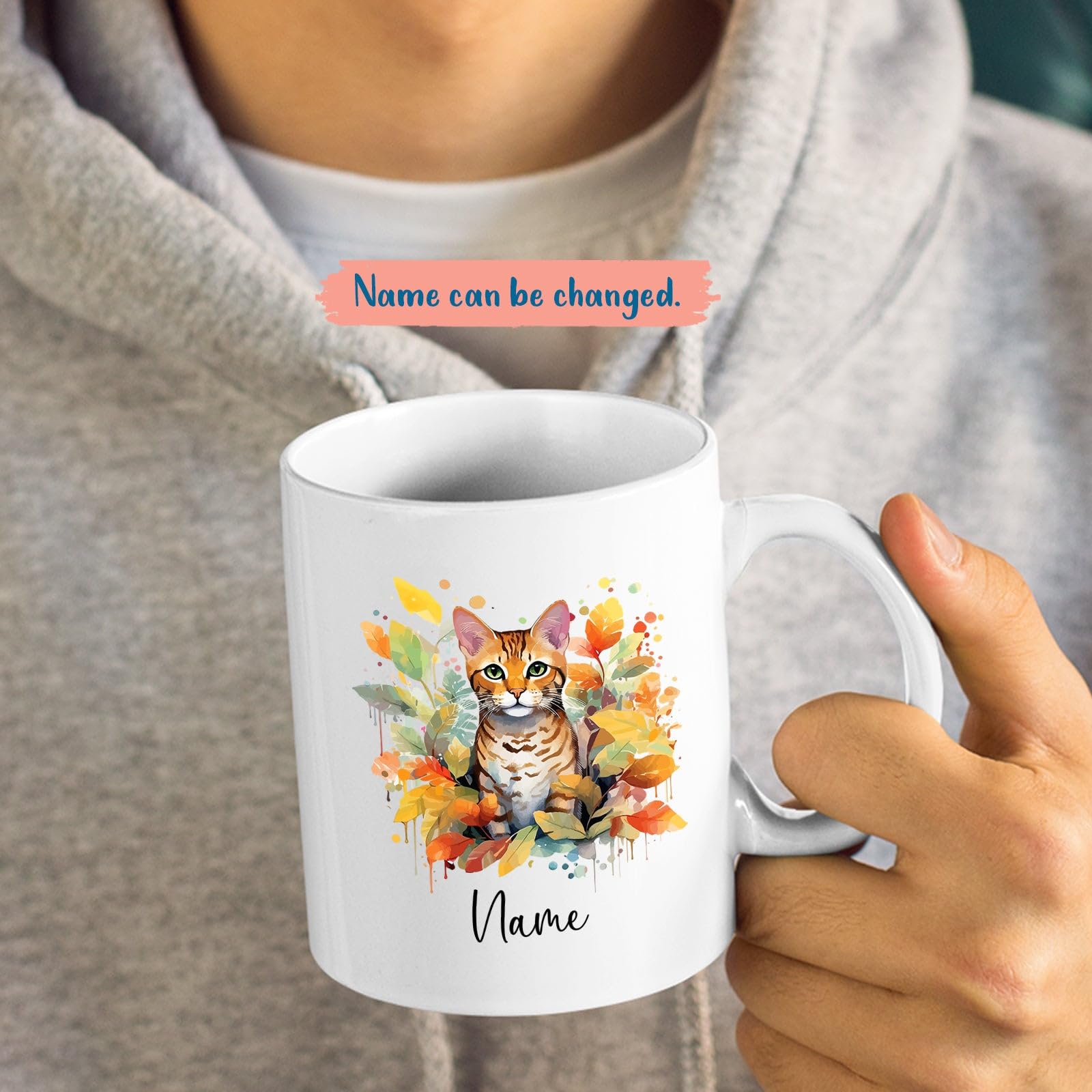 Personalized Ocicat Cat Coffee Mug - Custom Cat's Name, Memorial Gift - 11oz, 15oz
