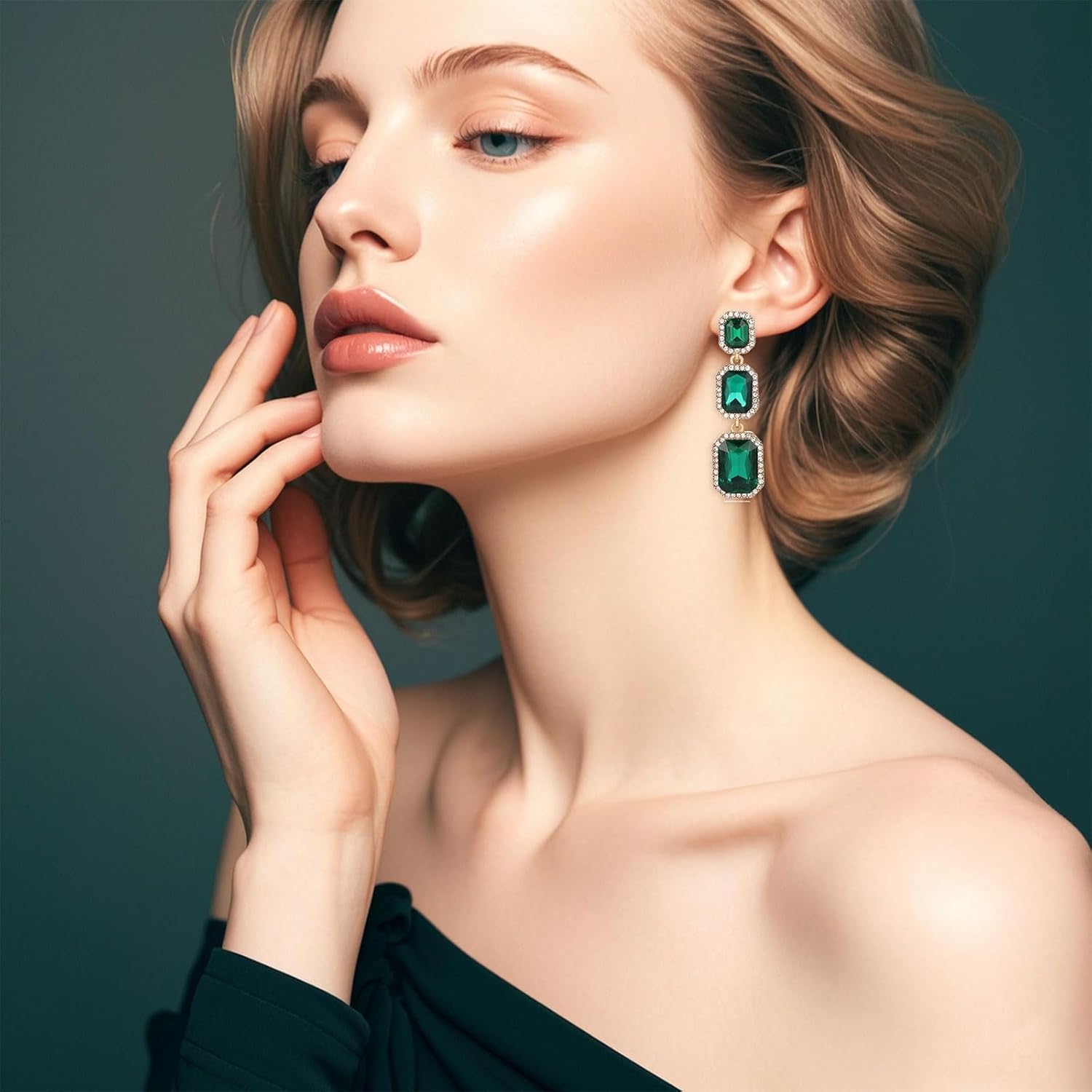 Classical Rhinestone Dangle Earrings Statement Crystal Drop Earrings Wedding Bridal Rectangle Dangling Earrings for Women - Image 7