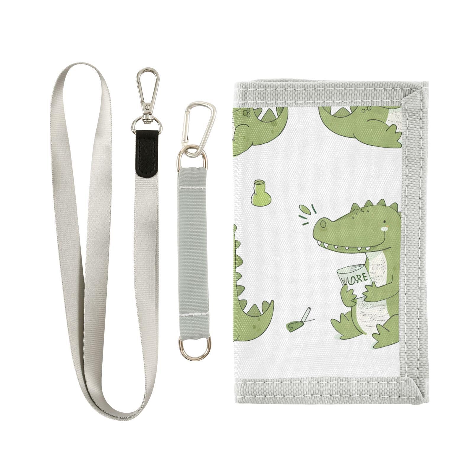 zyrtty Kids Wallets for Boys Girls Ages 4-18 Trifold, Cartoon Crocodile White Green Wallet with Zippered Coin Pocket and Card Holders, Novelty Wallet for Childrens Birthday Gifts