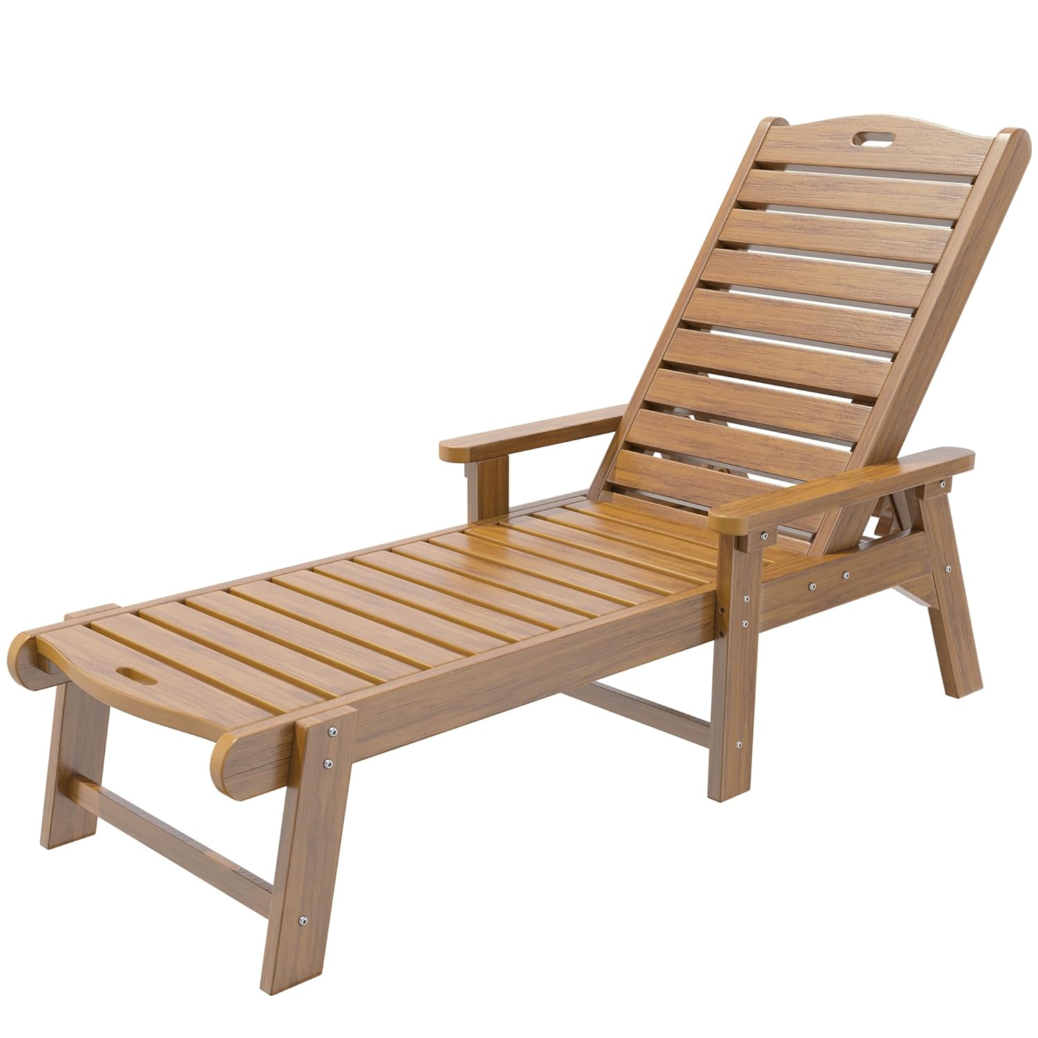 YITAHOME Outdoor Chaise Lounge Set for Outside with Wide Armrest, Patio Lounge Chair with Adjustable 5-Position Backrest, Waterproof Chaise Lounge Outdoor for Garden Poolside Backyard Deck, Teak