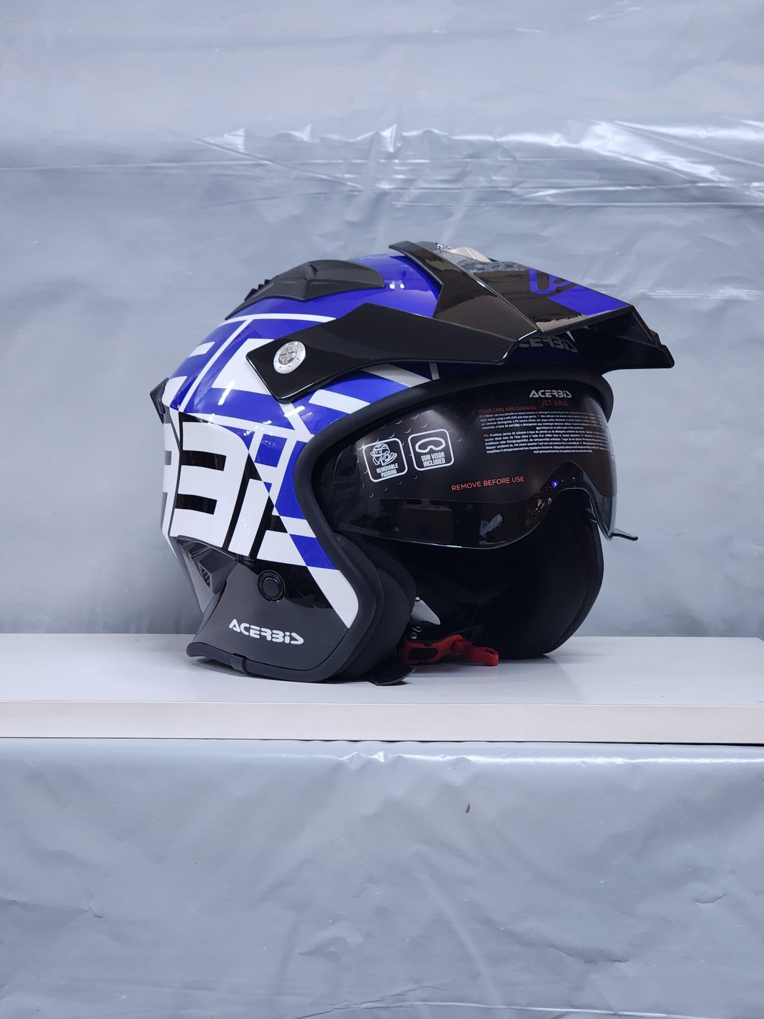 MC Casco Moto Acerbis Helmet Jet Trial Aria 2206 Cnegro Azul Blanco Talla M