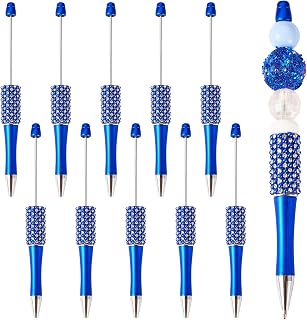 KISSITTY 10pcs Rhinestone Beadable Pens Pearl Diamond Blue Ball Point Pens DIY Personalized Bead Pens for Pen Making Students Teacher Wedding Graduation Party Gift Office Supplies