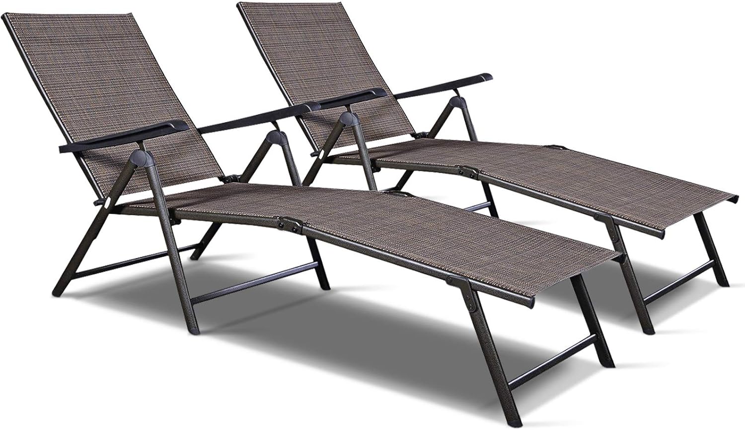 RELAX4LIFE Chaise Lounge Chair Outdoor Set of 2, Folding Patio Recliner Chair with Adjustable Reclining Back & Armrests for Yard Poolside Deck, Portable Sunbathing Beach Lounge Chairs for Outside (2)