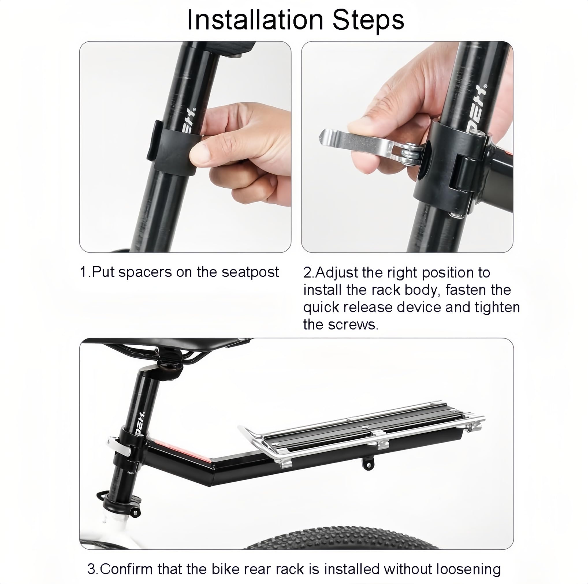 Chesoon Portabultos de Bicicleta Aleación de Aluminio Portabultos de Bicicleta con Guardabarros, Reflector y Correa Elástica Capacidad 20lbs/9kgs