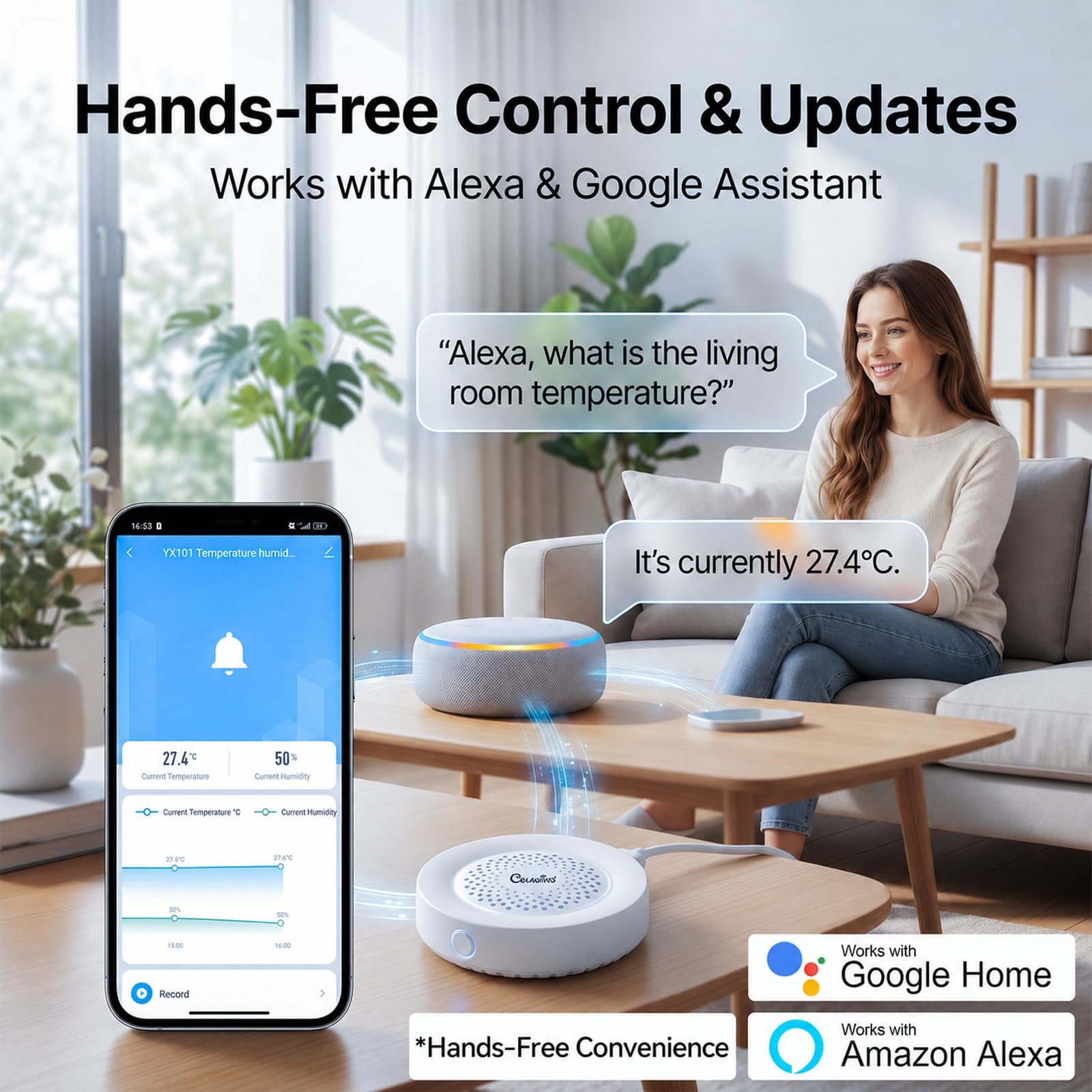 Sensore WiFi di Temperatura e Umidità con Allarme Sirena 100dB, Termometro e Igrometro Intelligente, Monitoraggio Remoto via App e Avvisi in Tempo Reale per Casa, Invernadero, Cantina