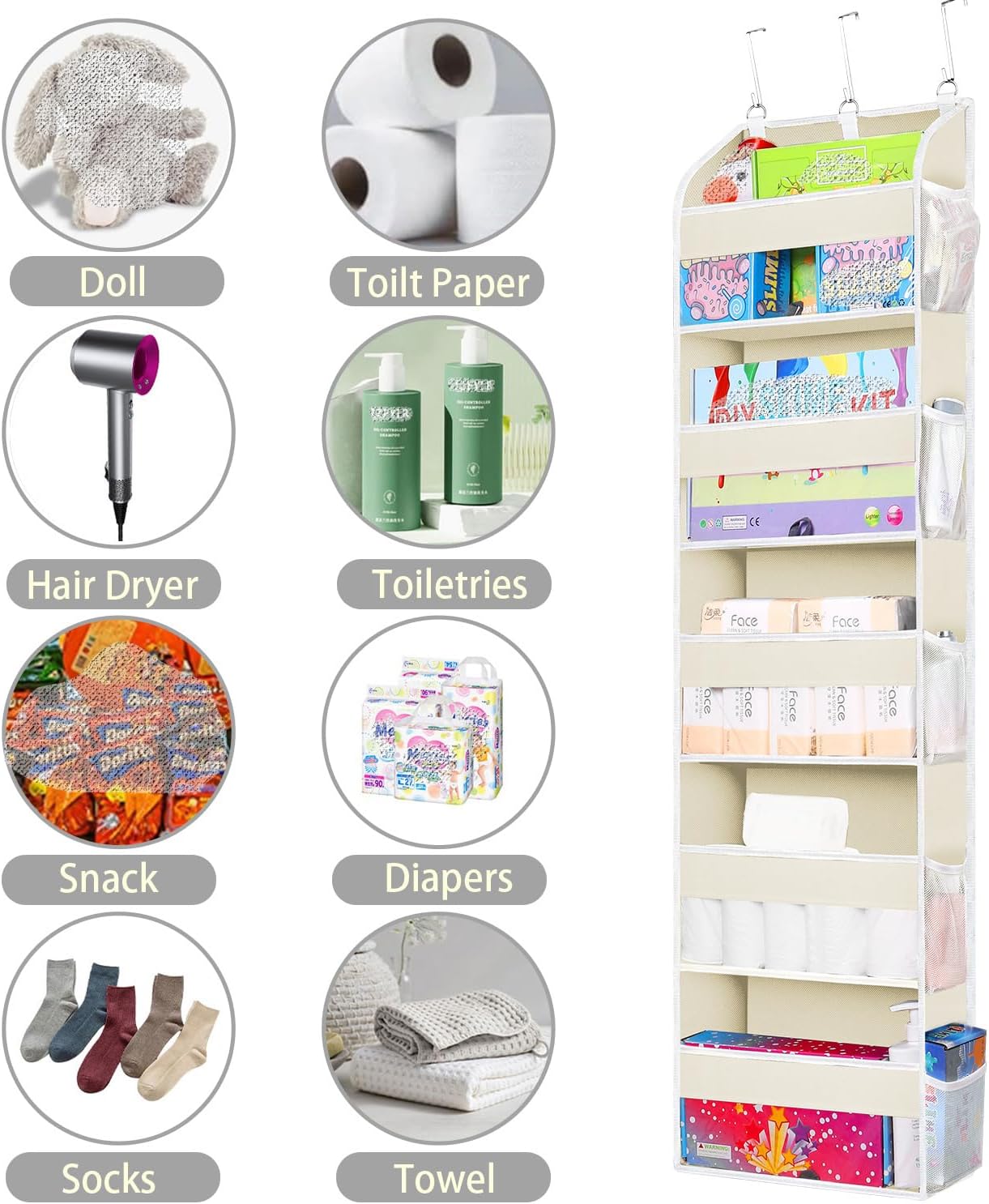 Over-the-Door Organizer Space-Saving Door-Hanging Shelves for the Bedroom Bathroom Nursery Closet and Pantry—Perfect for Storing Cosmetics Underwear Stationery Medicine and Magazines (Gray)
