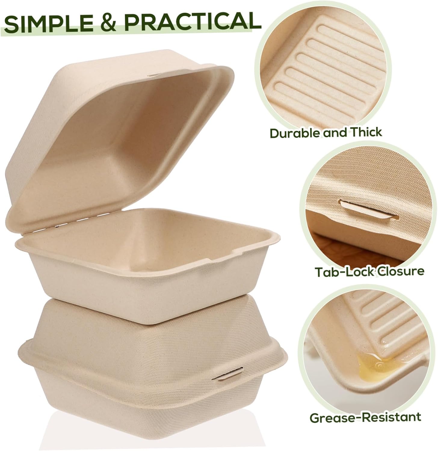 LIFKOME Simple Design Pulp Lunch Boxes 30pcs Food Containers to Go Takeout Boxes for Office School Picnic for Travel
