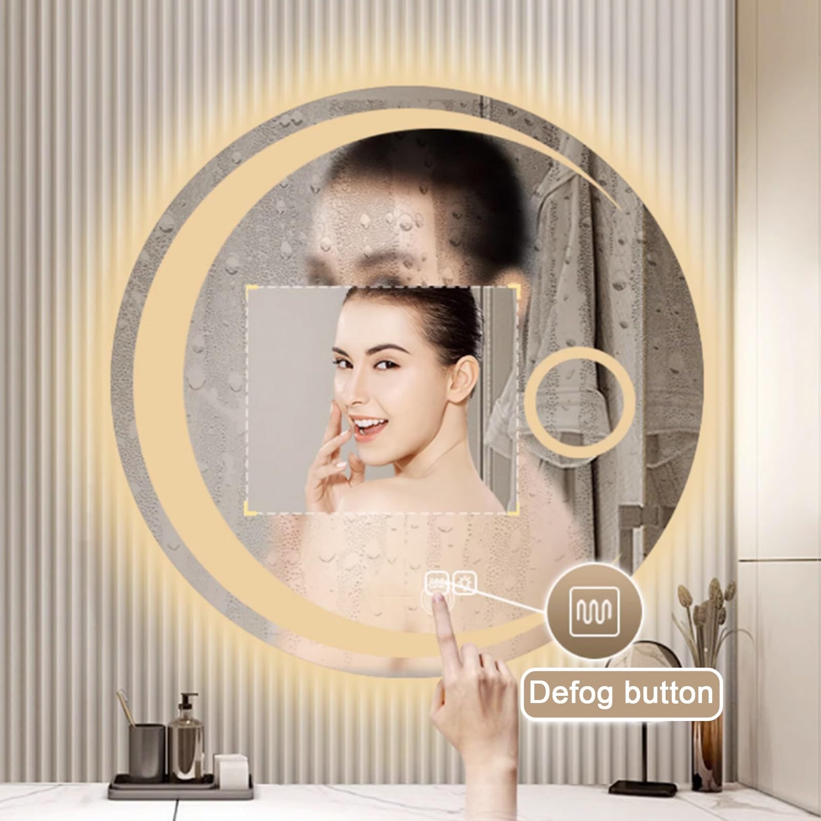 Specchio Espejo de baño redondo con luz LED, espejo cosmético de aumento sin marco, regulable infinitamente, un solo toque, 3 colores de luz, botón táctil doble: perfecto para maquillaje y cuidad