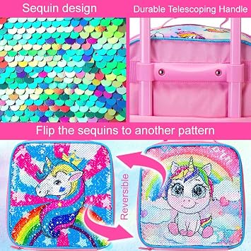 AGSDON 5 Piece Kids Luggage Set for Girls, Cute Rolling Wheels Suitcase for Toddler, Children Travel Carry on Suitcase - unicorn
