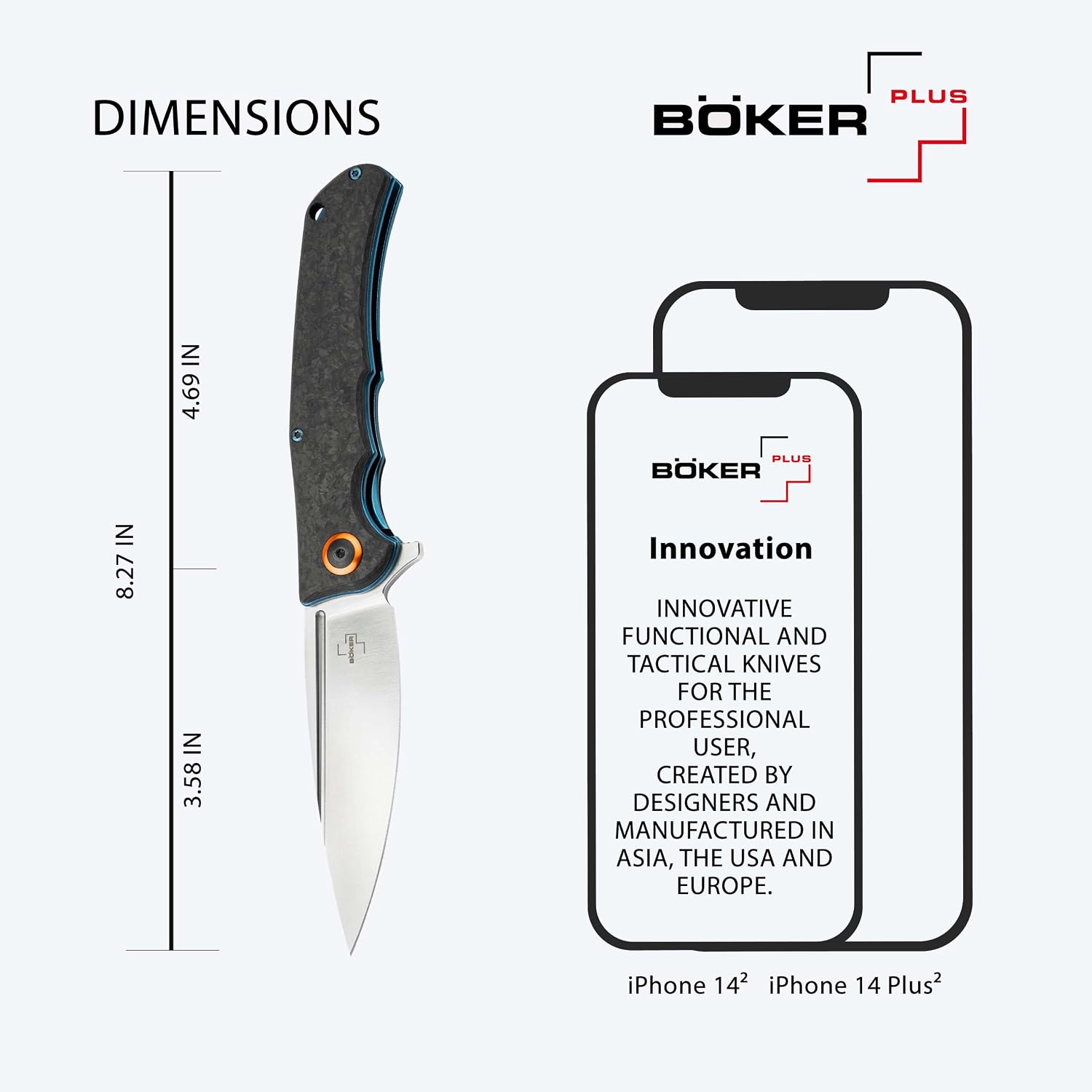 BÖKER PLUS® Nubilum EDC Folding Knife - Framelock pocket folding knife with extra sharp D2 flipper blade - with clip - Droppoint EDC - carbon fiber handle, case & gift box