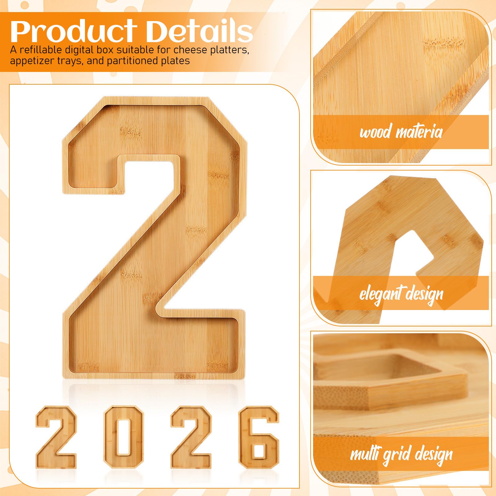 Vassoio in Legno 2026 a Forma di Numero Design Raffinato e Scomparti Multipli per Frutta e Formaggi, per Feste e Celebrazioni, Set 1 Pezzo