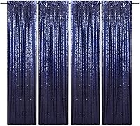 Vista 33 de Cortinas de fondo de lentejuelas negras con purpurina de 2 x 8 pies, 4 paneles para decoración de bodas, fiestas de cumpleaños, despedidas de Negro