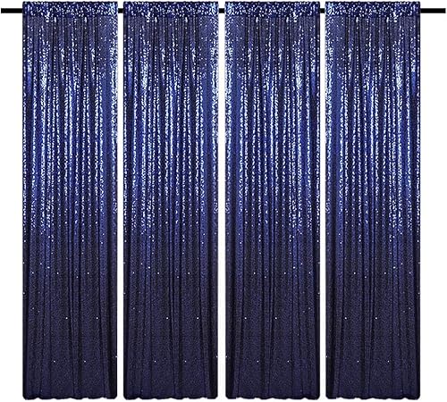 Miniatura 33 de Cortinas de fondo de lentejuelas negras con purpurina de 2 x 8 pies, 4 paneles para decoración de bodas, fiestas de cumpleaños, despedidas de Negro