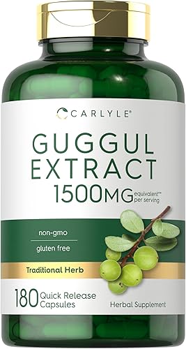 Carlyle Suplemento de extracto de guggul | 1500 mg | 180 cápsulas | Guggulsterona | Sin OMG y sin gluten