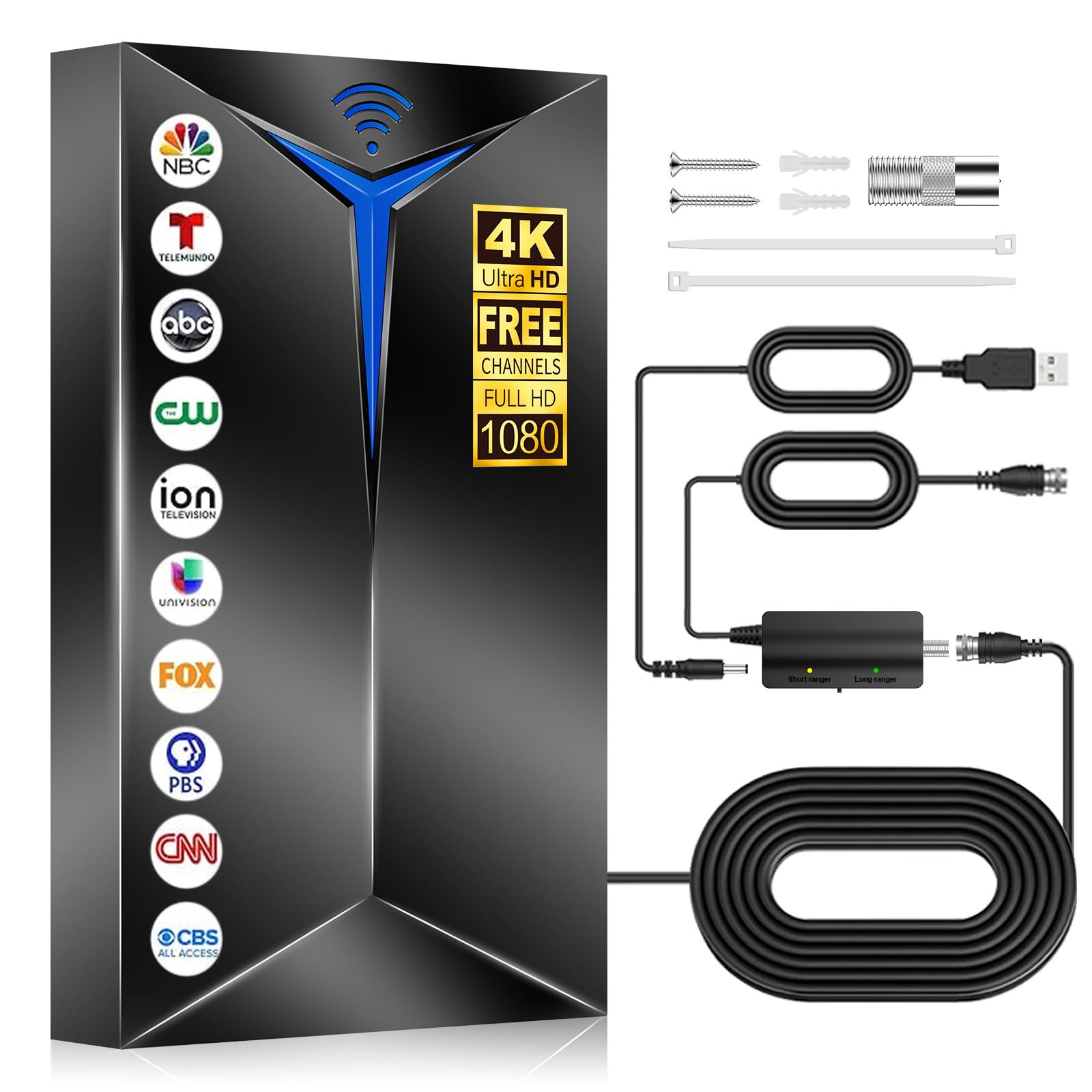 2026 Upgraded TV Antenna Indoor/Outdoor with Amplifier, 3500+ Miles Long Range Reception for Local Channels, Digital HDTV Antenna for Smart TV - Supports 8K 4K 1080P HD, Easy Setup with 26ft Cable