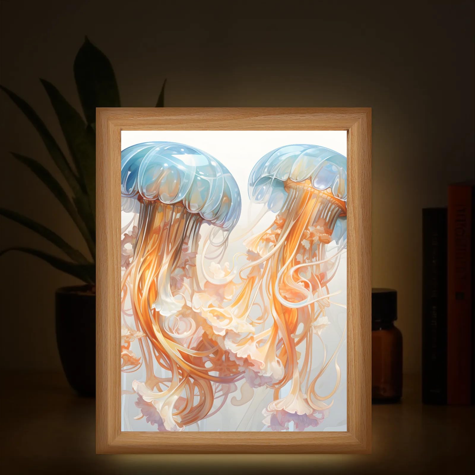 Light Up Painting, Artistic Jellyfish Wall Art Picture Light Mystical Jellyfish Light Up Art Decor, 10 Brightness USB Powered 3 Lighting Modes, Anxiety Relief Gift for Bedroom Home-Without Frame