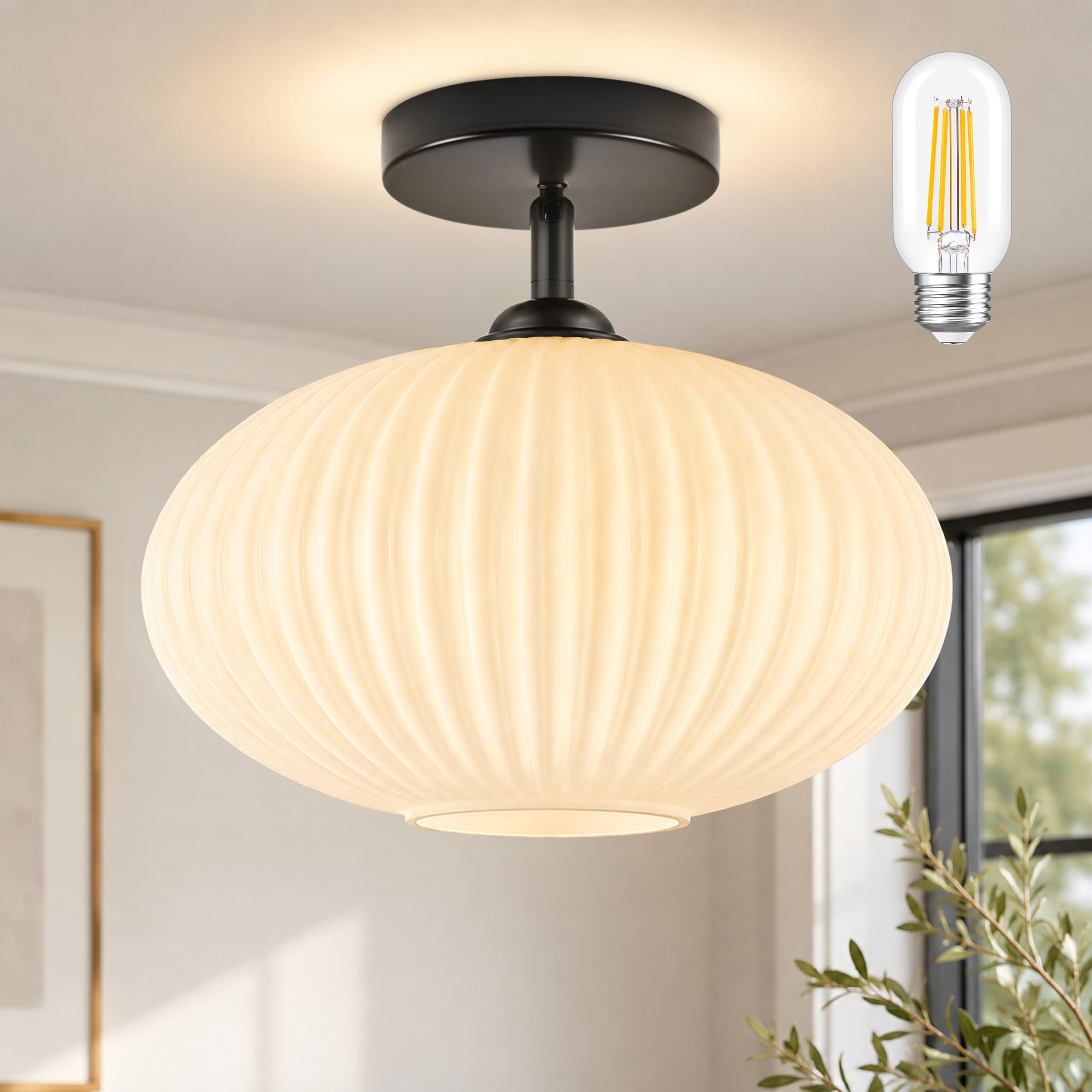 Photo 1 of Bagood 10" Frosted Black Glass Flush Mount Light