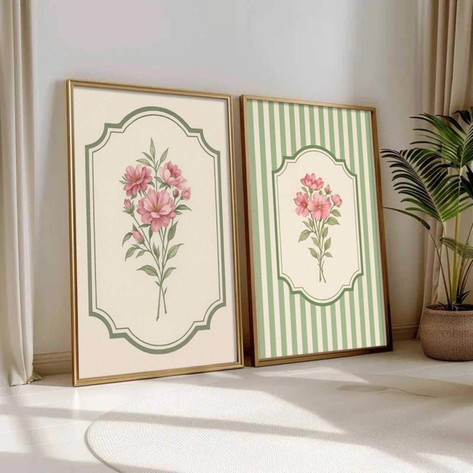 ZBELLO Set of 2 Posters, 2D Flat, Modern Classic Floral, Romantic Botanical Artwork, Suitable for Living Rooms, Bedrooms and Offices, Frameless (21x30cm)
