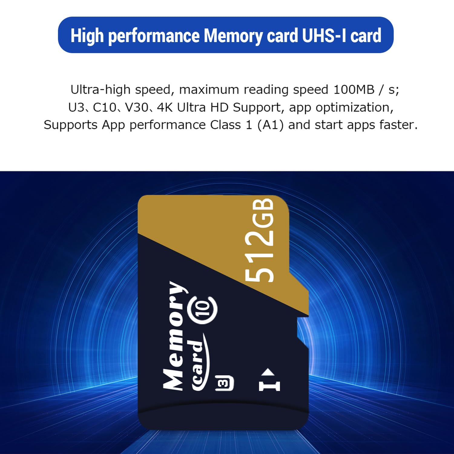 Lxuemlu Carte mémoire TF Haute Vitesse 512GO (Classe V30), UHS-I, Class 10, U3 TF Card + Adaptateur, Vitesse de Lecture jusqu'à 100 Mo/s conçue pour Les Smartphones et tablettes - ZG512GO