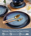 LERATIO Ensembles de repas en céramique pour 8,Assiette en grès et bols, sertie de glaçure réactive à la main, résistante au criblage et résistante au grattage & Micro-ondes Safe-Blue(24PCS)