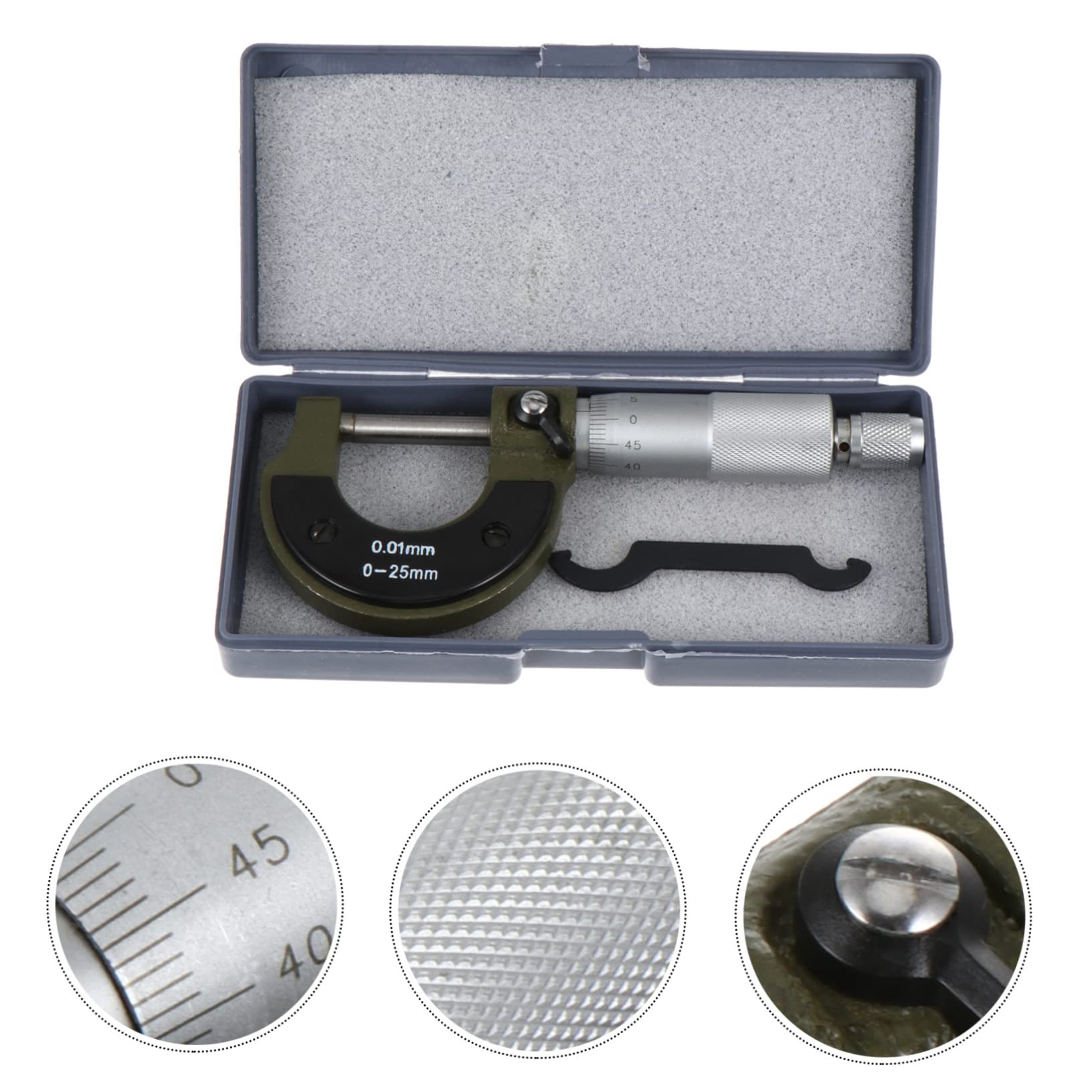 SOLUSTRE Professional Outside Micrometer 0-25mm Measuring Instrument Thickness Gauge Caliper Measuring Tool Double Scale