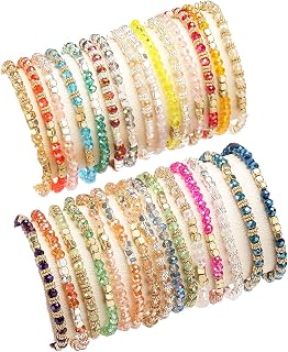 SROBENZ 30Pcs Boho Beaded Bracelets for Women - Colorful Stackable Sparkly Crystal Stretch Cuffs, Versatile Multi-Layer Jewelry Gifts