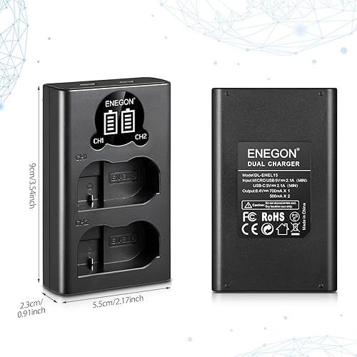 Miniatura 6 de ENEGON EN-EL15 EL15aEL15bEL15c - Cargador USB LCD compatible con Nikon Z6, Z7, D7500 D7000, D7100, D7200 D500, D600, D610, D750, D780 D800, D810,