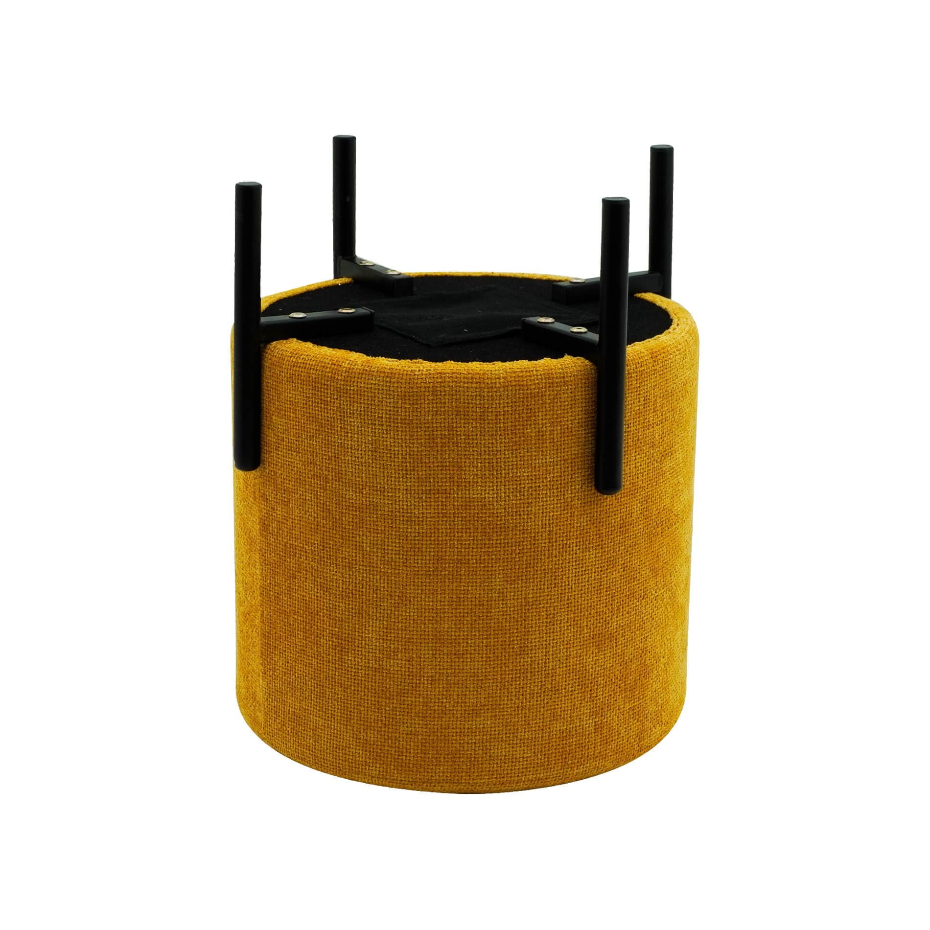 Rebecca Mobili Pouf Sgabello, Ottomano Poggiapiedi, Giallo Senape, Tessuto Poliestere Acciaio, Rotondo, per Salotto - Misure HxLxP: 43,5 x 38 x 38 cm - Art. RE7058
