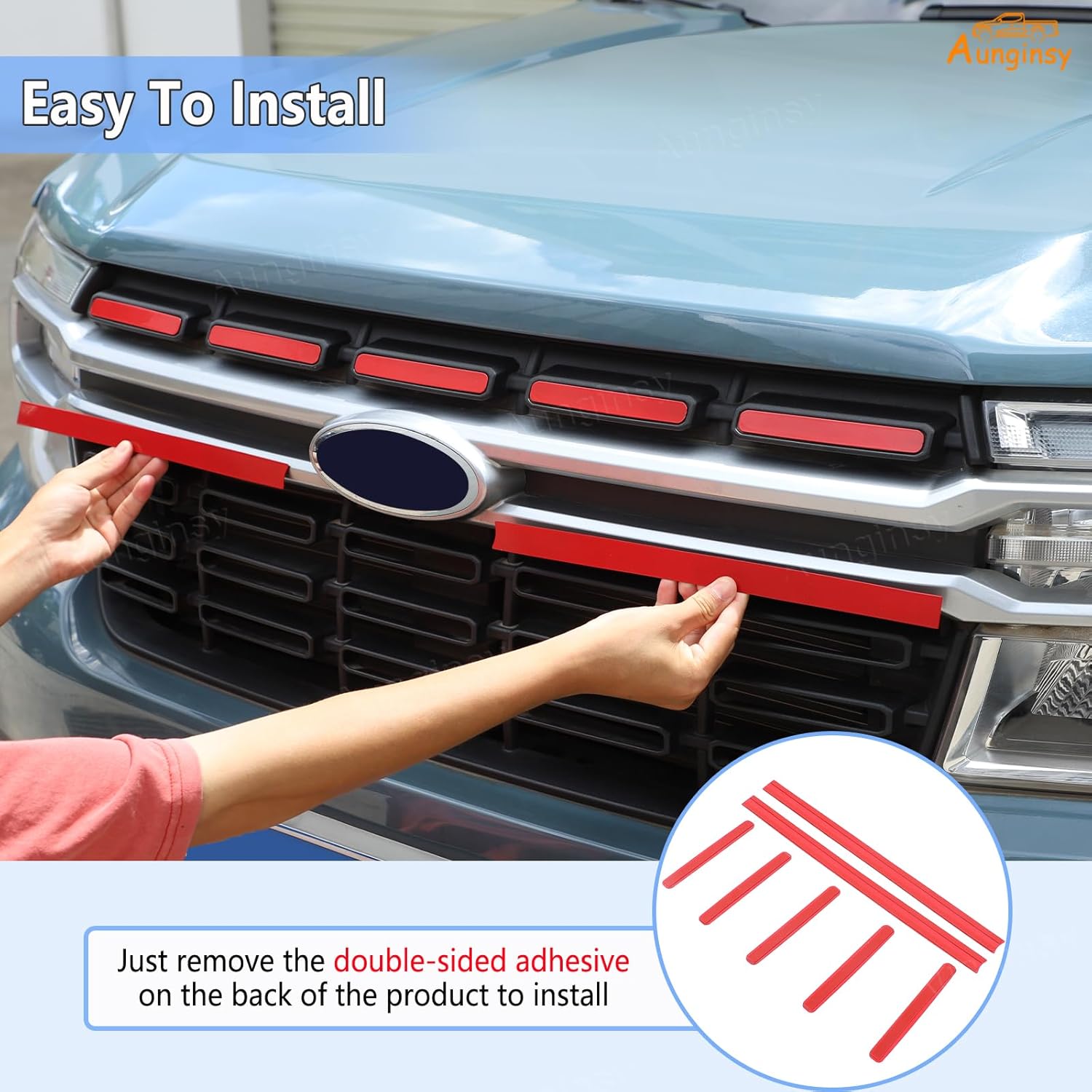 Aunginsy Car Front Bumper Grille Trim Strip Compatible with Ford Maverick 2022-2025 Front Grill Grille Mesh Inserts Cover Front Face Badge Side Strips Clip-in Grille Guard Cover Decoration Accessories