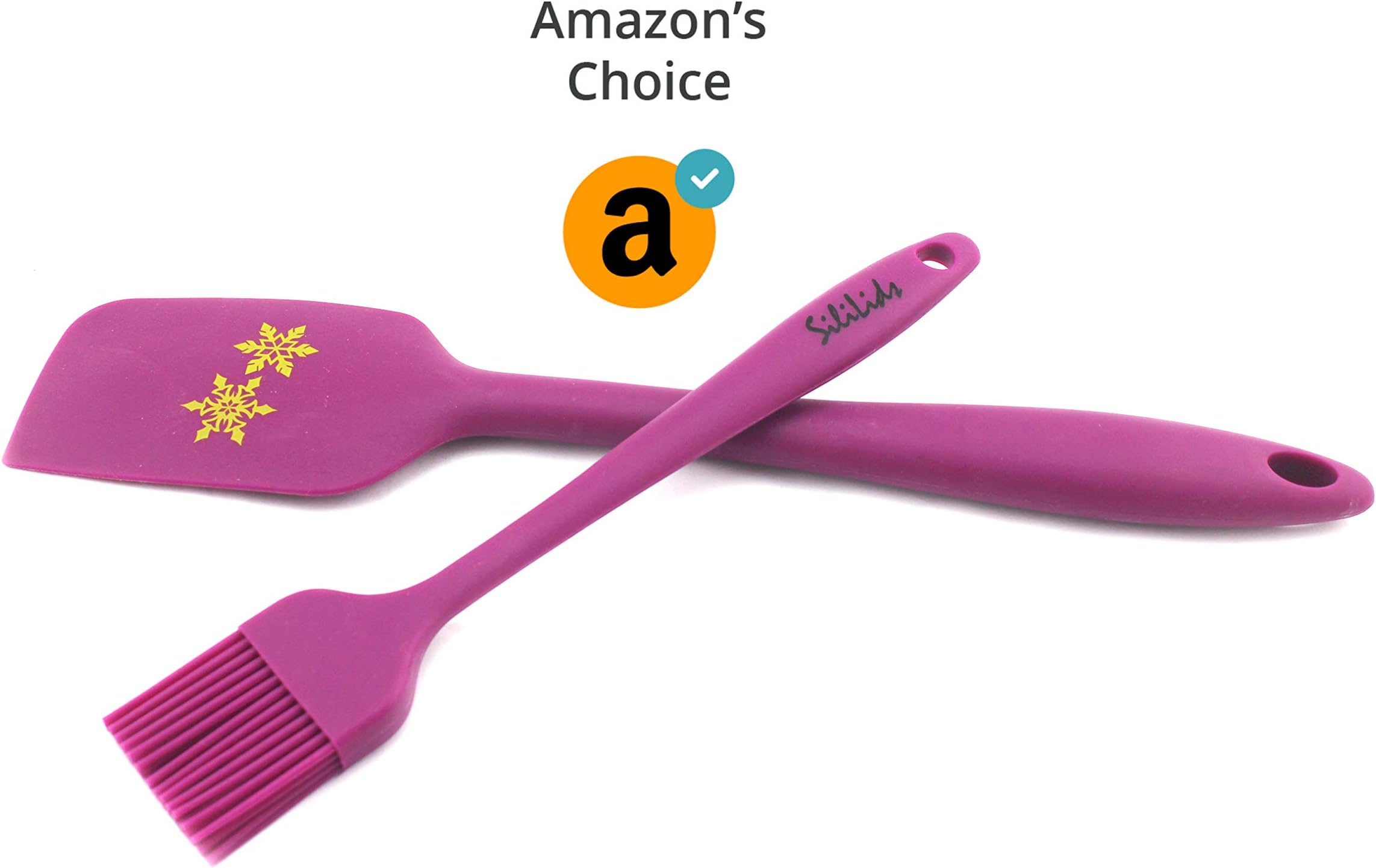 Sililids Mandala Spatula and Bonus Basting Brush. Purple and Gold. Single Construction. Steel Framed and Ergonomic. FDA Approved Silicone. BPA Free, Recyclable Alternative to plastic.