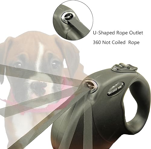 Miniatura 4 de Correa retráctil para perro de 16 pies a prueba de mordidas, cuerda de alambre antimasticación, manos libres, bloqueo de seguridad ajustable,