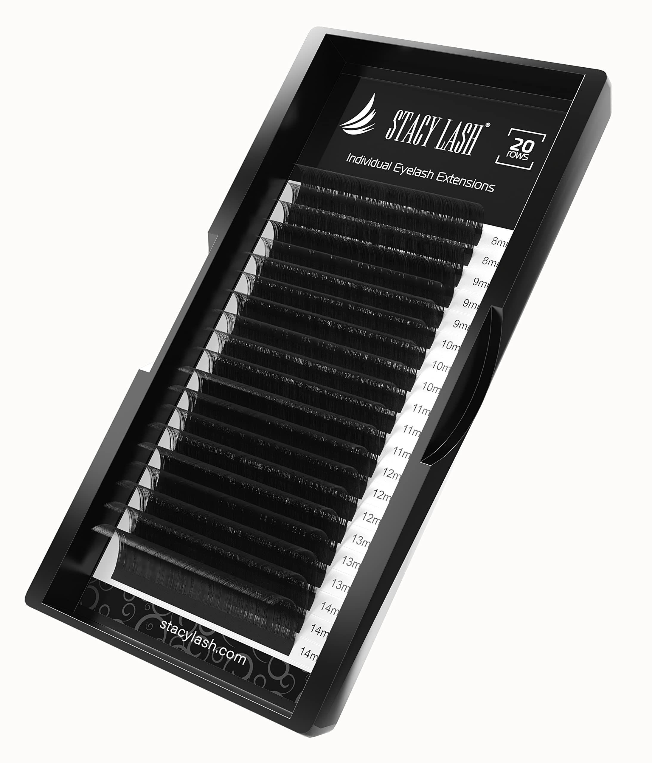 Stacy Lash Eyelash Extensions - 20 Rows Tray Black Semi-Permanent Individual Eyelashes Extensions Lash (Length- Mix Tray 8-14mm, Thickness-0.03mm - Curl-D)