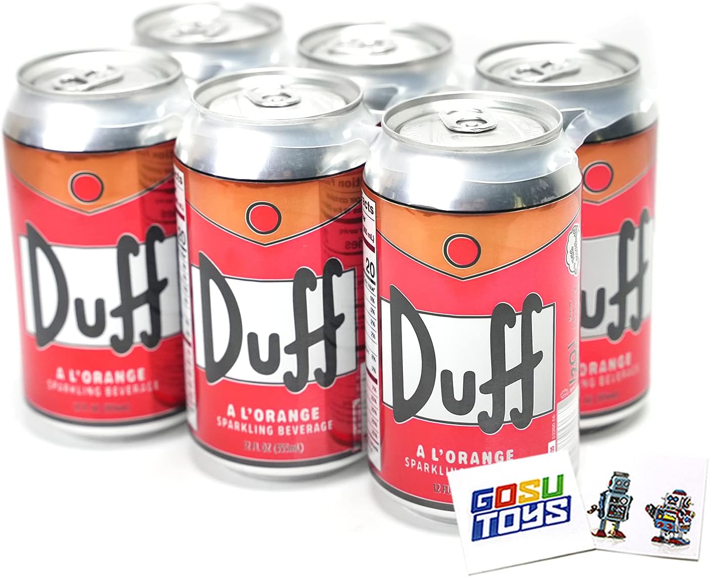 The Simpsons Duff Energy Drink (6 Pack) Wonderful Orange Flavor with 2 GosuToys Stickers