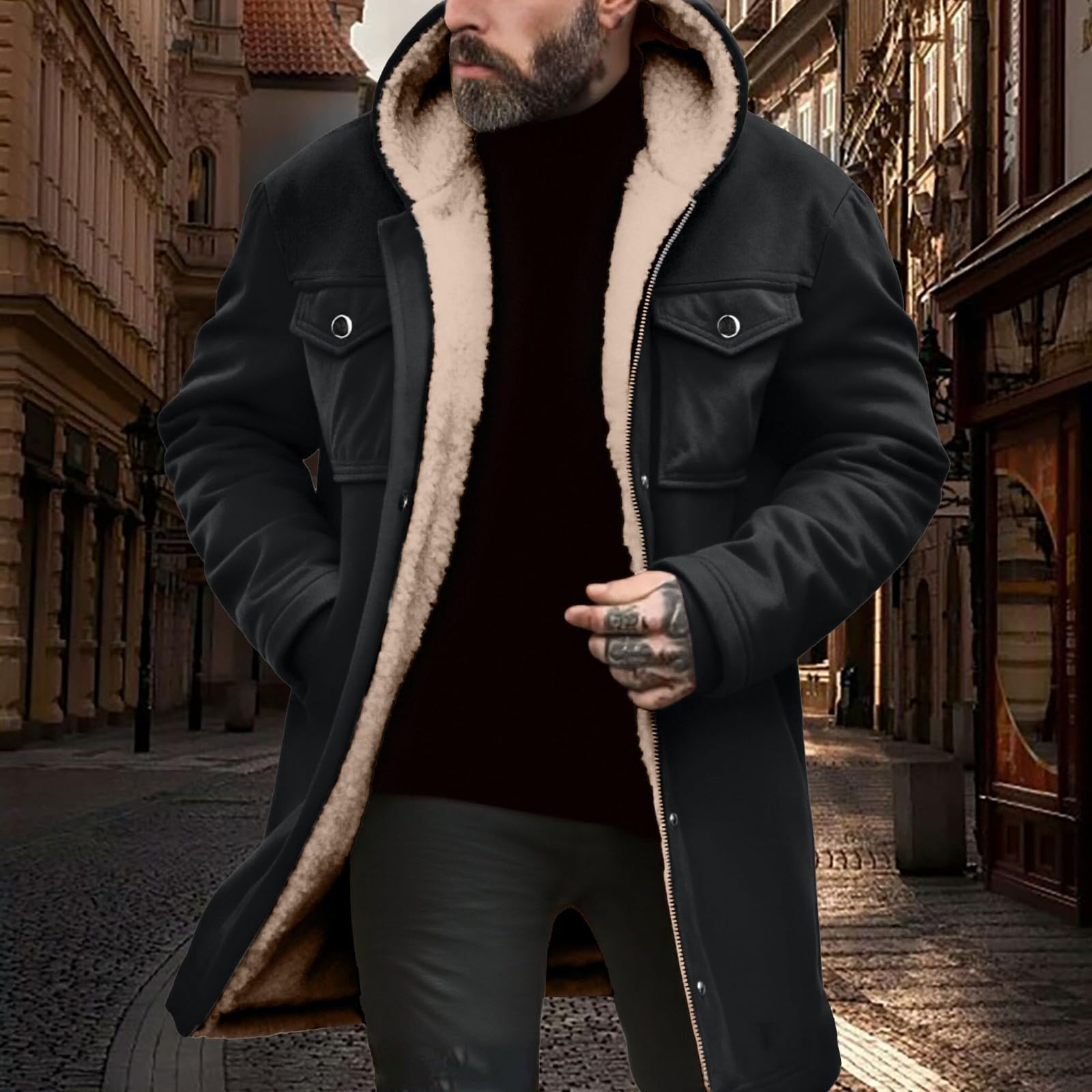 Generisch Giacca invernale da uomo, calda, in pile, da uomo, invernale, in flanella, con molte tasche, giacca termica vintage, giacca da lavoro, classica, casual, per lavoro d'ufficio