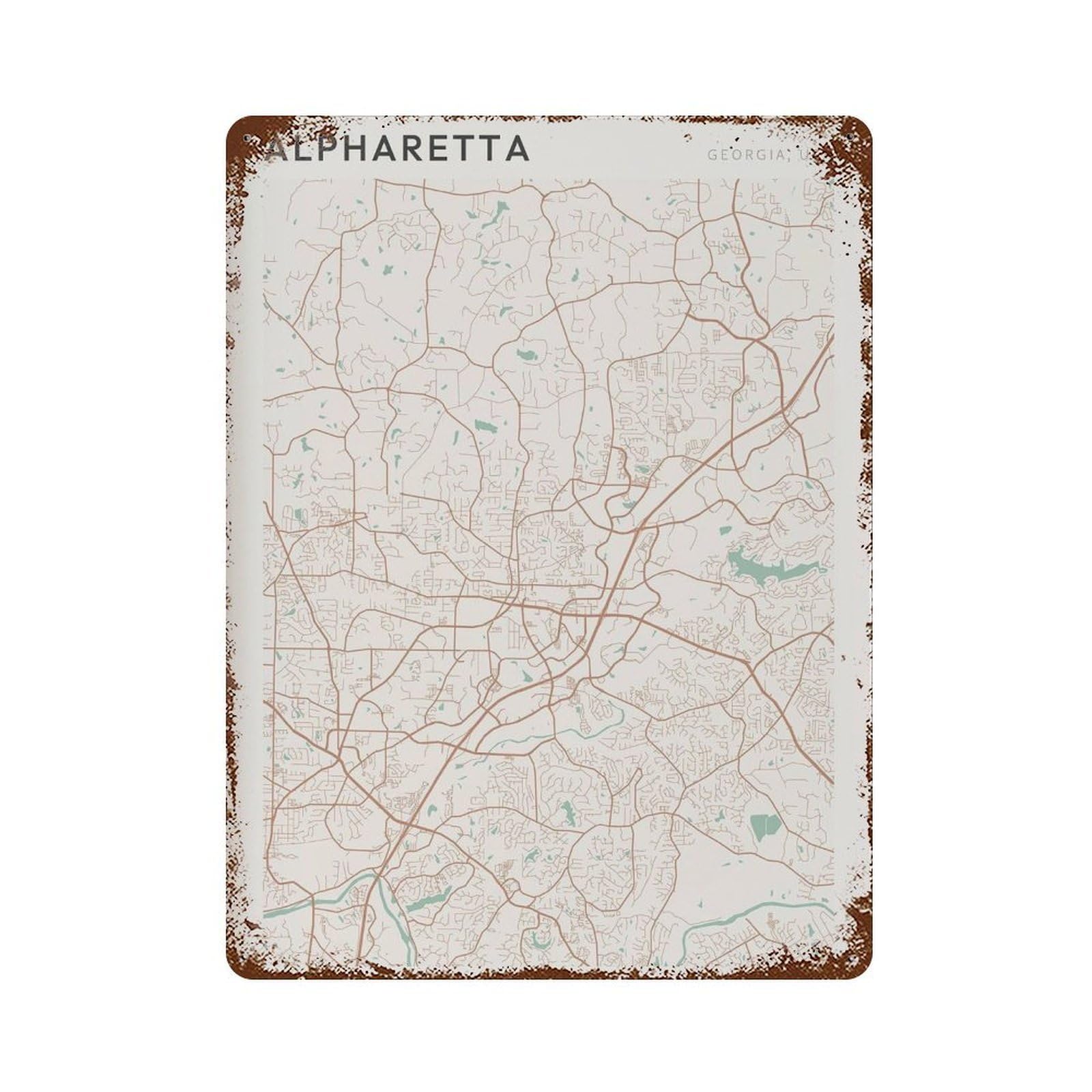 xiaoxiaoshen Alpharetta Map Georgia Travel Gift Farmhouse Decor Sandi (2) Wall Decor Art Metal Tin Poster Modern Home Decor Art Home Bar Shop Decorations Vintage Sign 40x30cm