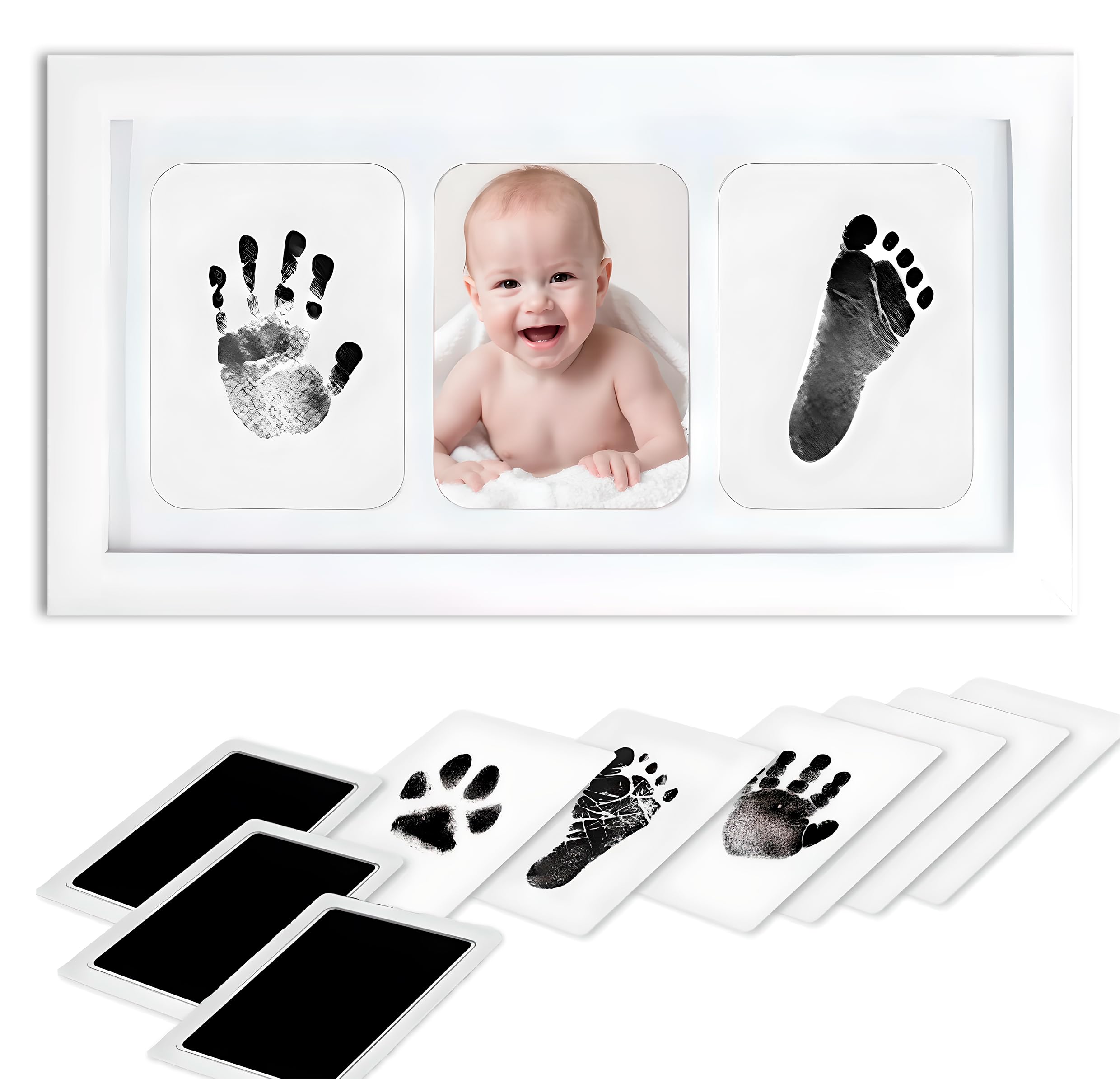Inkless Baby Hand and Footprint Kit – Clean Touch Paw Print Keepsake Frame with 3 Ink Pads – Newborn Nursery Decor, Toddler Children Registry Gift, Pet Dog Cat Memorial, No Mess Baby Handprint Kit