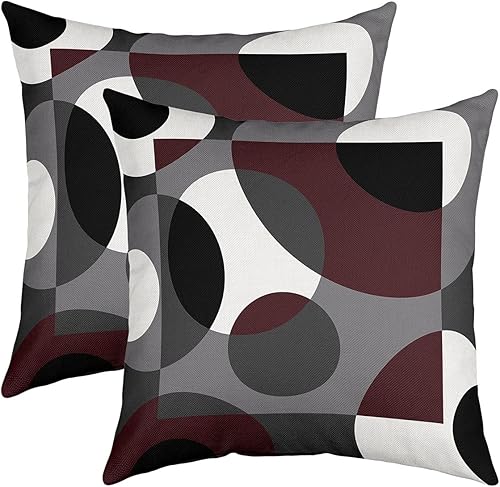 Miniatura 7 de Juego de 2 fundas de cojín geométricas circulares a rayas, fundas de cojín modernas, retro, con ojales, amarillo, gris, blanco, estilo bohemio,