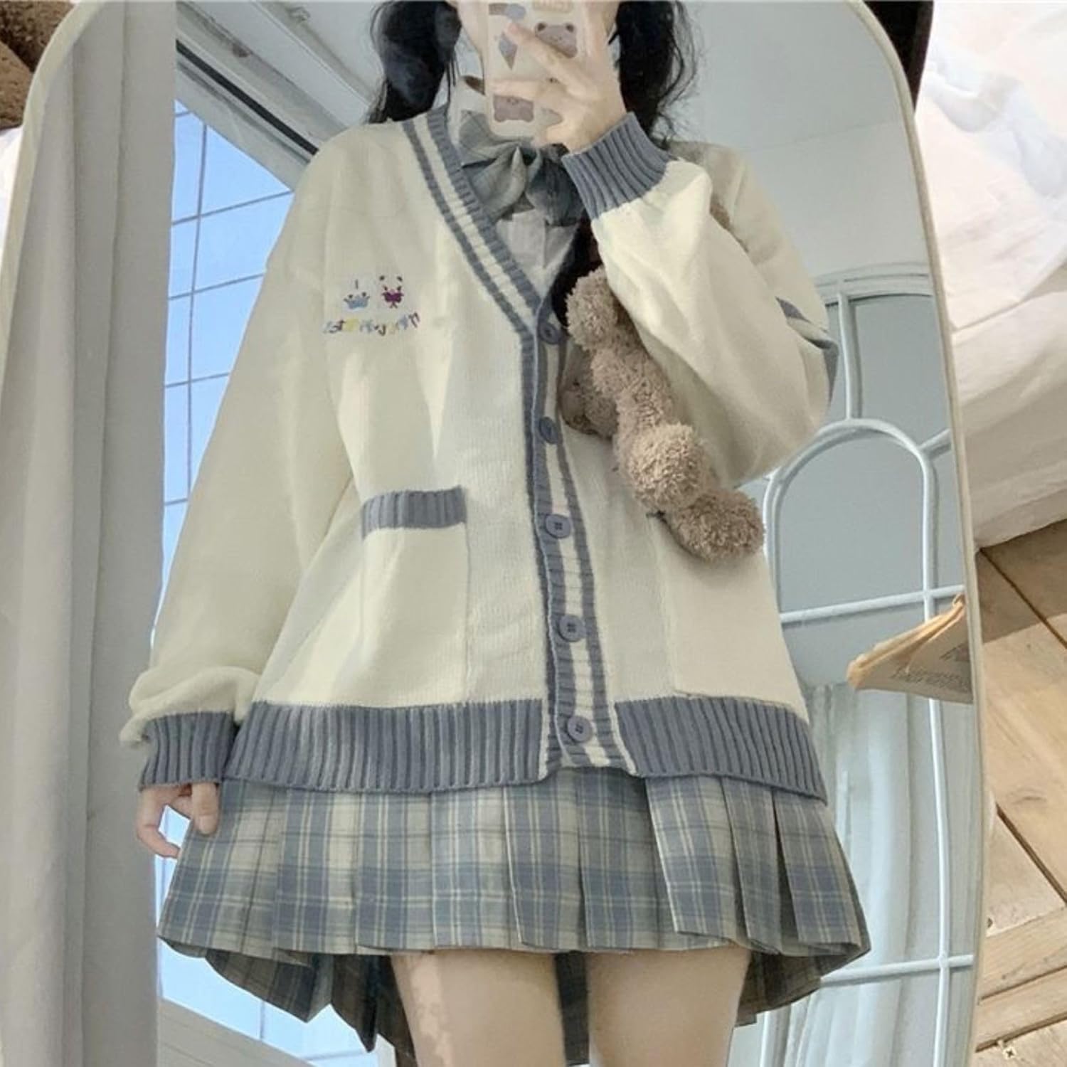 FindThy Women’s Cute Rabbit Embroidered Cardigan Long Sleeve Pocketed Kawaii Cardigans Sweater - Image 5