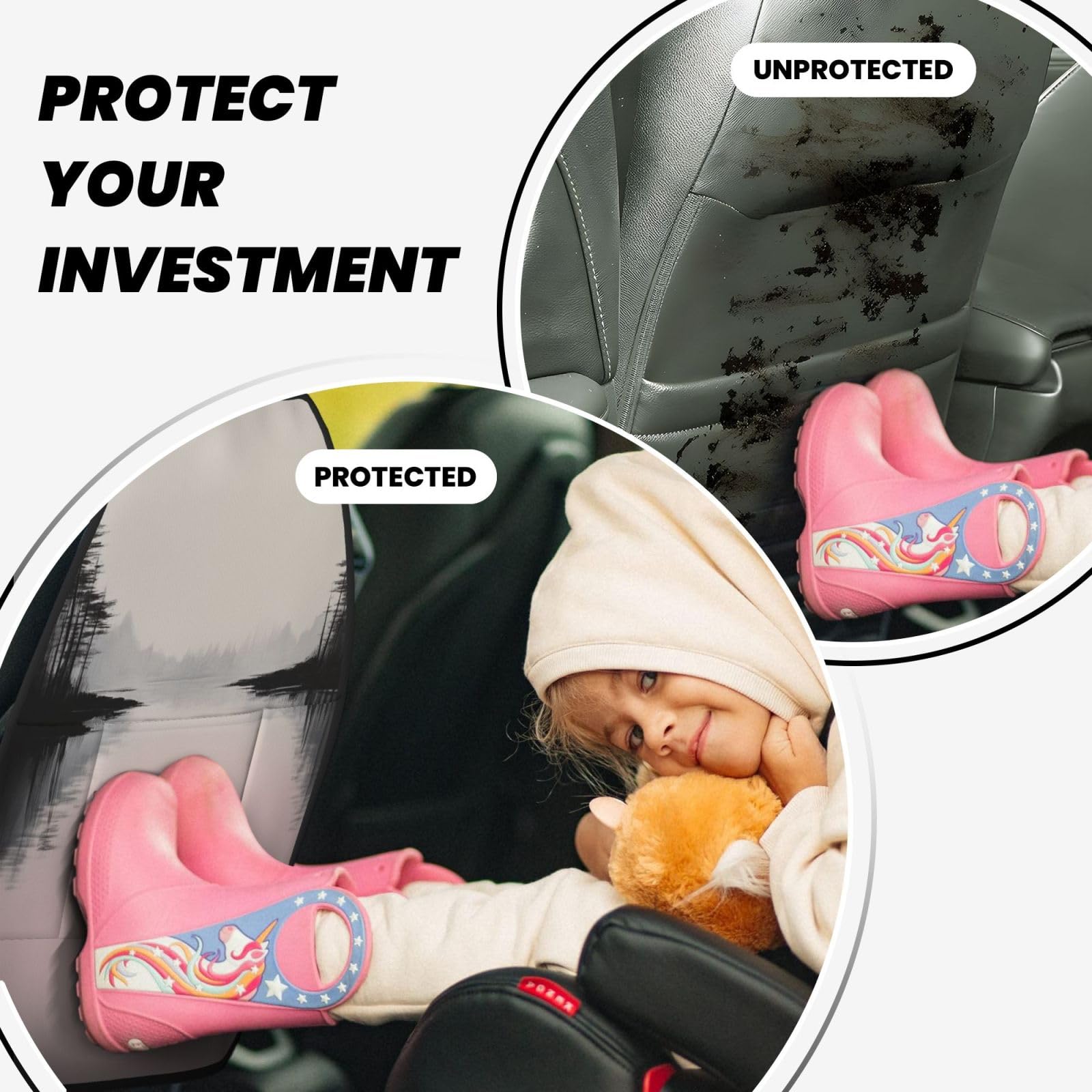 Lake Tree Landscape Chinese Traditional Car Seat Back Kick Protectors,2 Pack Kick Mats With Storage Pockets For Vehicles To Protect From Dirt Mud Scratches