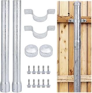 Fence Post Extender 2-3/8" OD 24" Height Heavy Duty Hot-Dip Galvanized Steel with Fence Bracket, Screws & Caps (2 Pack)