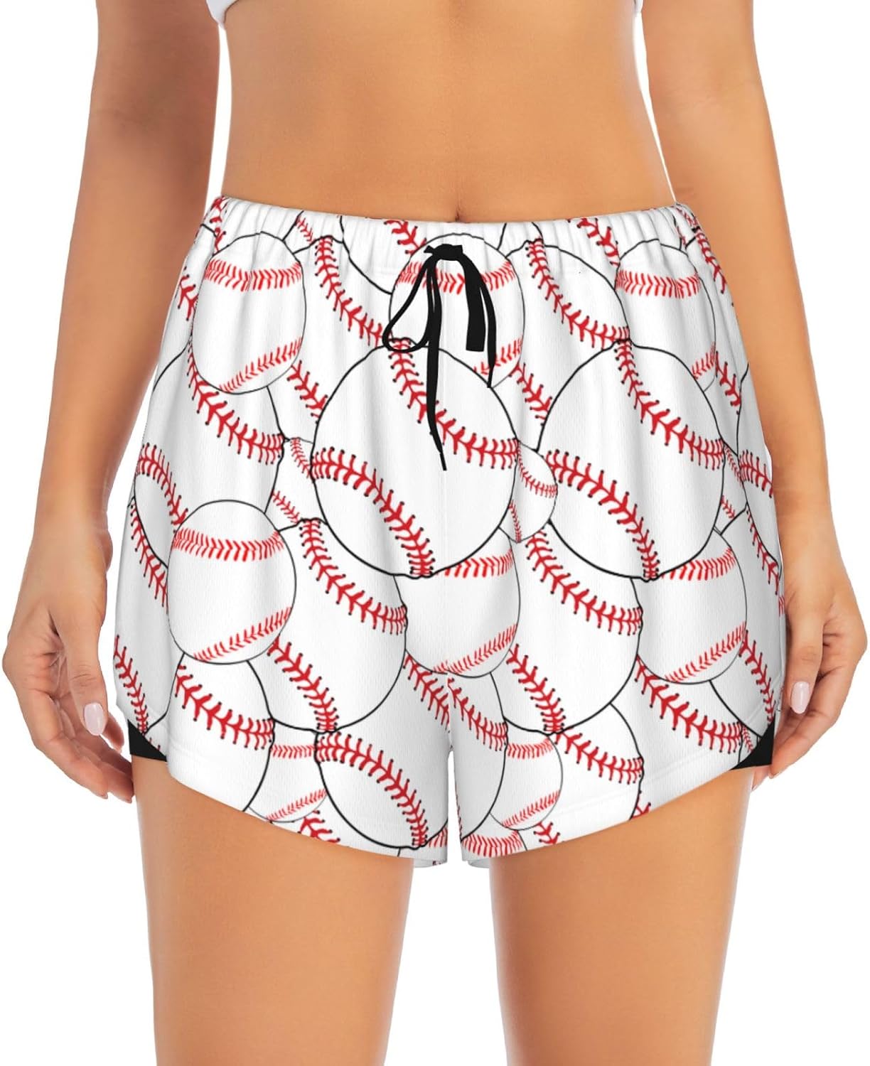 Baseball Pattern Athletic Shorts Women 2 in 1 with Pocket for Running Sports Hiking Biker Yoga Gym Shorts