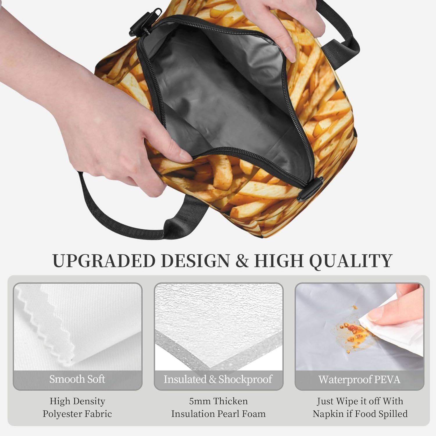 Fast Food Print Reusable Lunch Bag Insulated Lunch Boxes for Office Work Picnic Tote Bag Adjustable