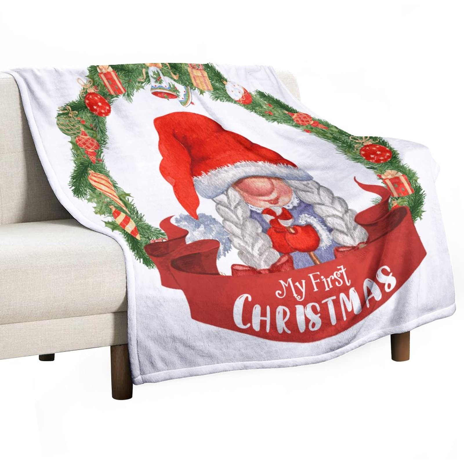 Couverture polaire douce plaid de Noël couronne 130x150cm pour lit et canapé